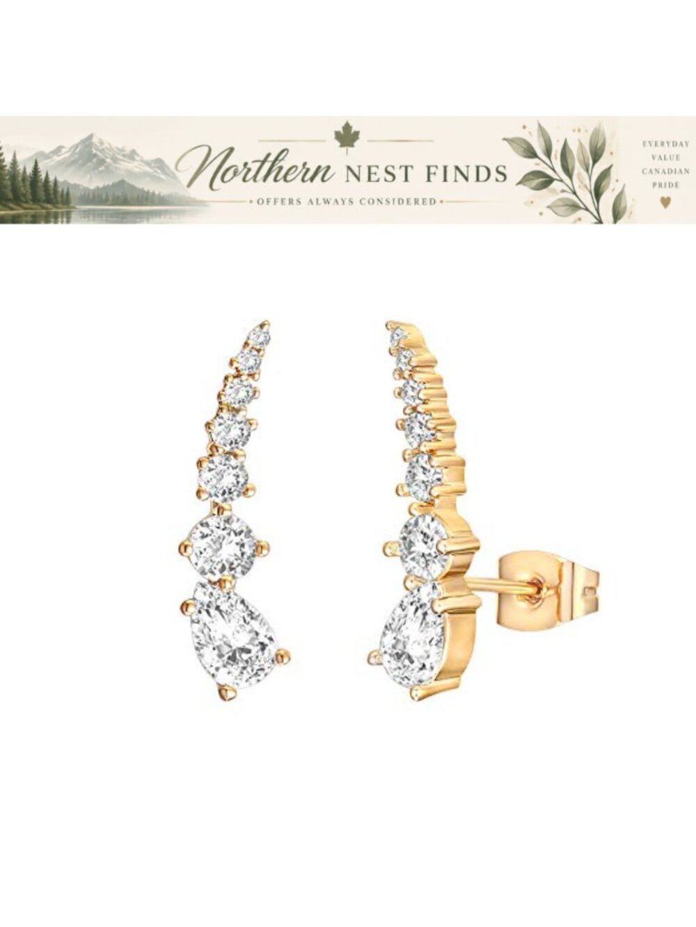 14K Gold Plated Sterling Silver Cubic Zirconia Ear Crawler Earrings Arrow